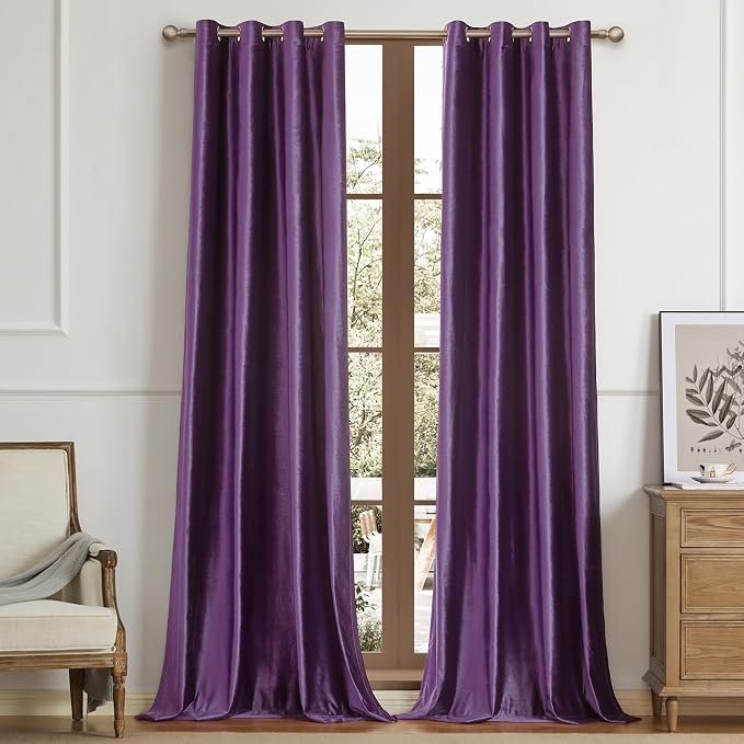 BULBUL Velvet Violet Purple Blackout Curtains 120 inch Long by ModernShinyVelvetCurtains