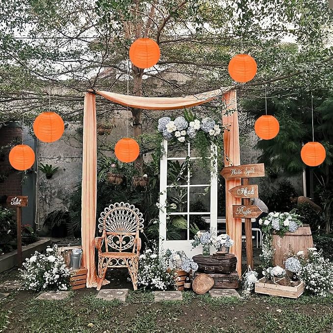 Orange Paper Lanterns, Baby Showers, Classrooms, Fall Halloween and Seasonal - Image 7