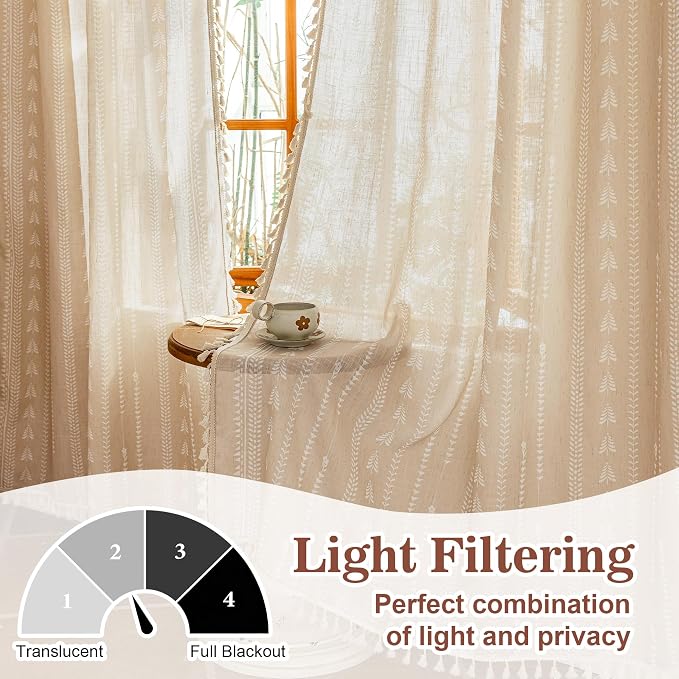 Boho Curtains - for Living Room Farmhouse Sping Linen Blend Patterned Light - Image 6