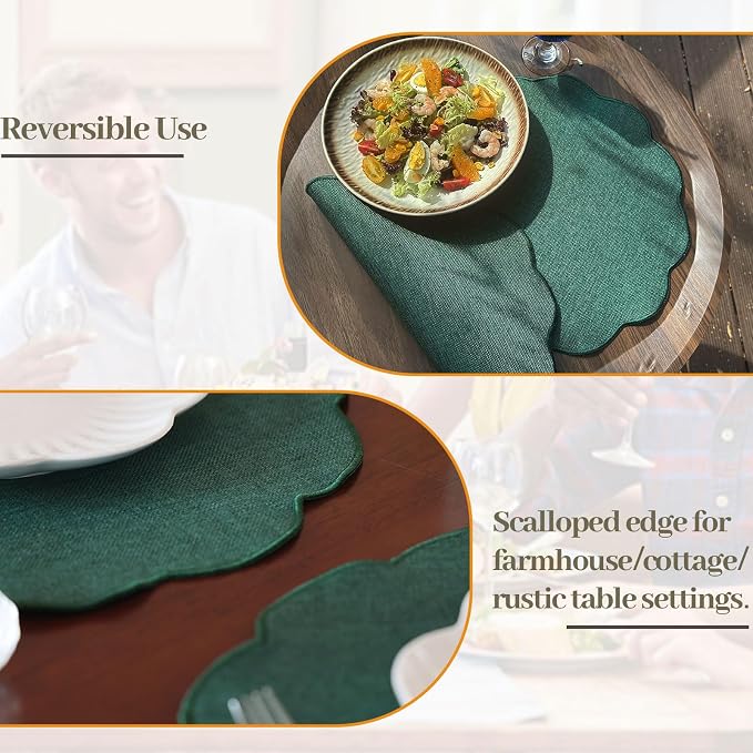 AHHFSMEI Round Faux Linen Placemats Set of 8 Heat Resistant Non-Slip Stain - Image 6