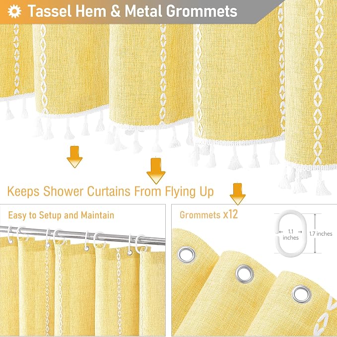 72x96 Extra Long Boho Linen Heavy Duty Shower Curtain Set, 330GSM Linen Blend - Image 5