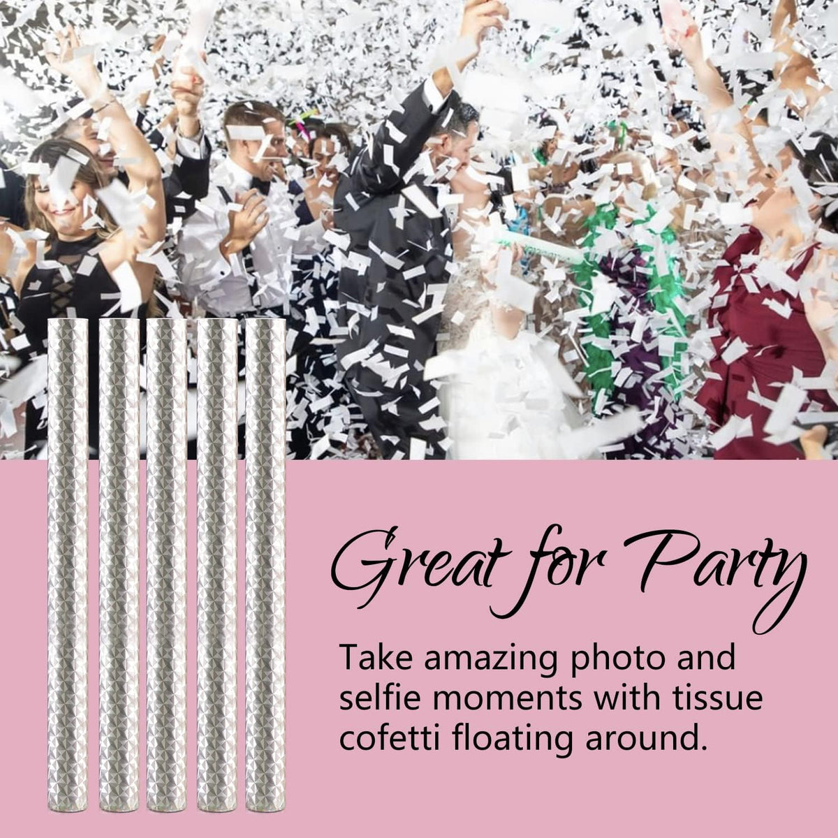 BATTIFE 30Pack White Confetti Wands, 14 Inch Tissue Paper Confetti, Flick Flutter Sticks for Wedding, Celebrations, Anniversary, Birthday, Graduation Party