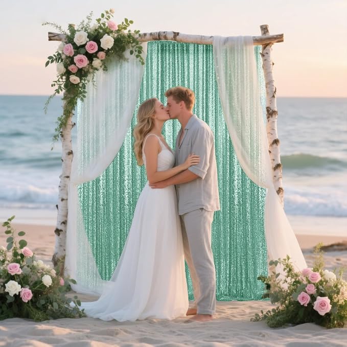 2×8FT-2PCS Mint Green Sequin Backdrop Curtains Panels, Photography Backdrop - Image 3