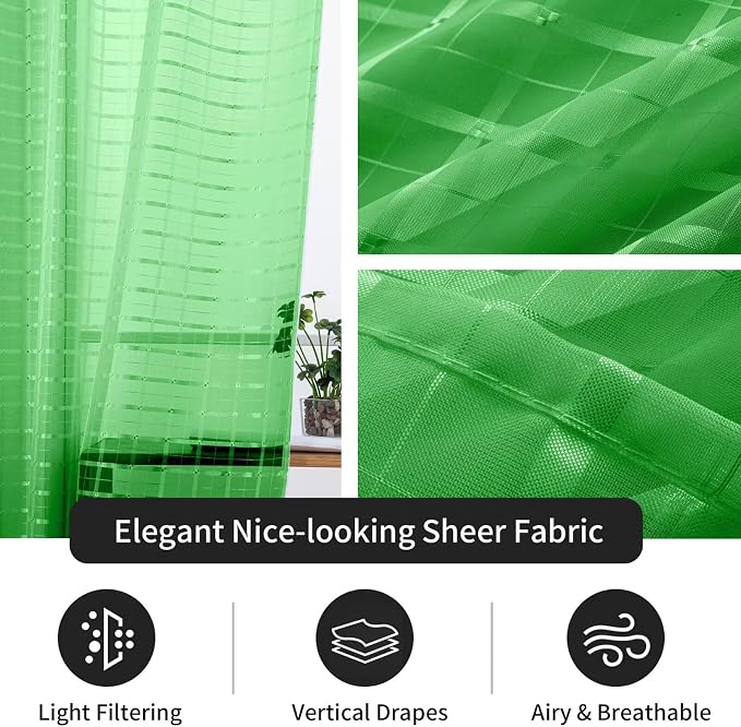 SpaceDresser Check Sheer Curtains 63 Inches 2 Panels Set, Rod Pocket Plaid - Image 5