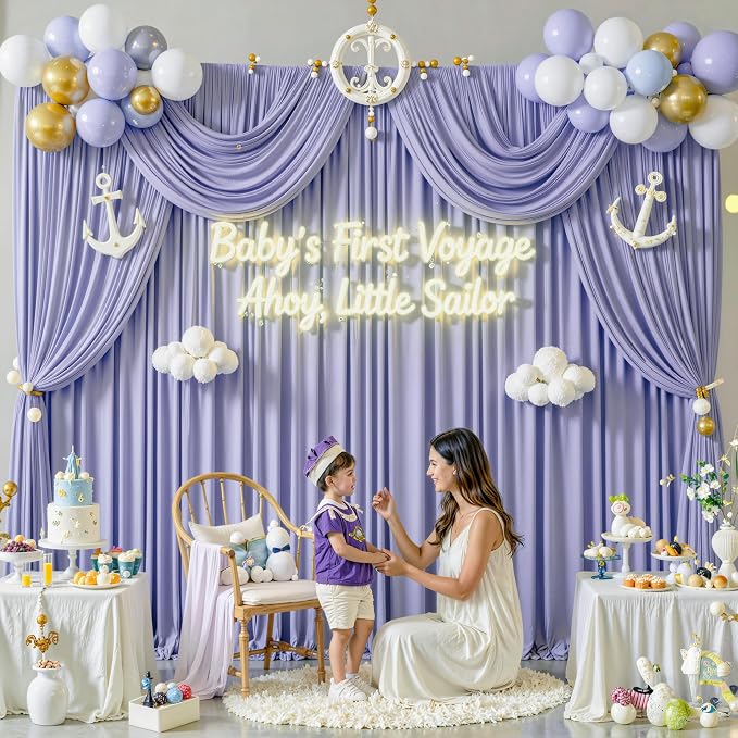 40 ft x 10 ft Wrinkle Free Lavender Backdrop Curtain - Image 7