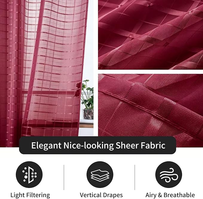 SpaceDresser Check Sheer Curtains 54 Inches Long - Image 4