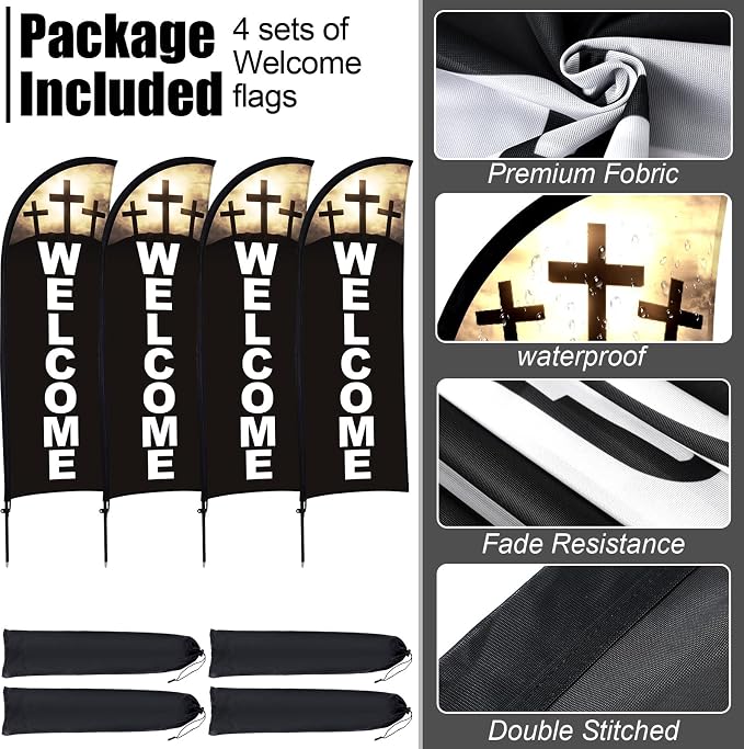 Buryeah 2 Sets Welcome Feather Flag Sign Kit 8 ft Welcome Banners Swooper Flag - Image 4