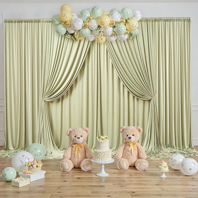10 ft x 8 ft Wrinkle Free Light Green Backdrop Curtain - Image 6