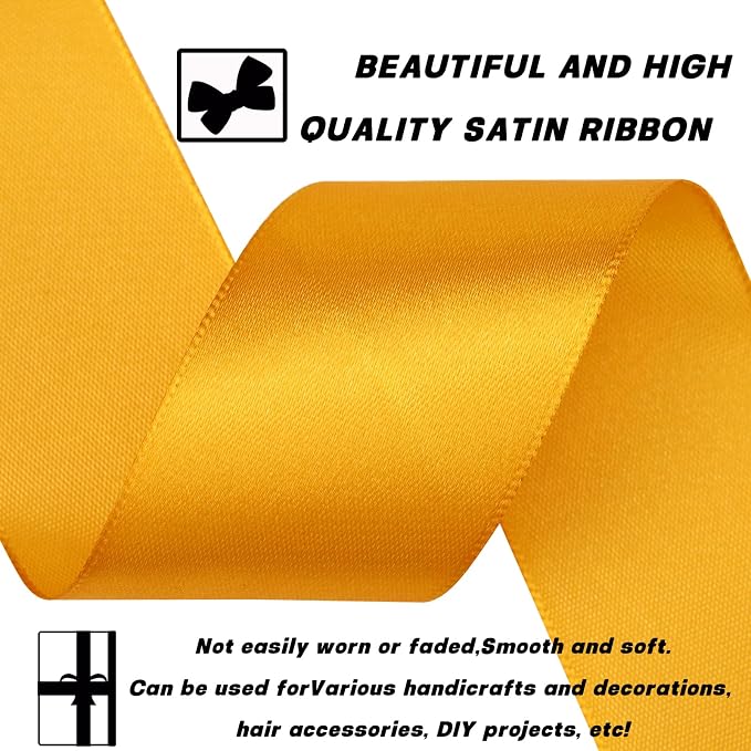 1-1/2 Inch 60 Yards Gold Solid Satin Ribbon - Image 3