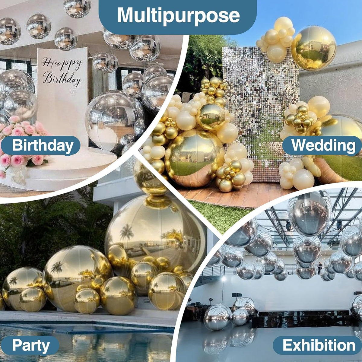 Inflatable Mirror Ball, Gold Big Shinny Balls Reusable Large PVC Disco Ball Balloon for Large Event Decoration, Party, Wedding Decor, Concerts, Stage (1 Pcs, 1.2m/47.2in Without Air Pump)