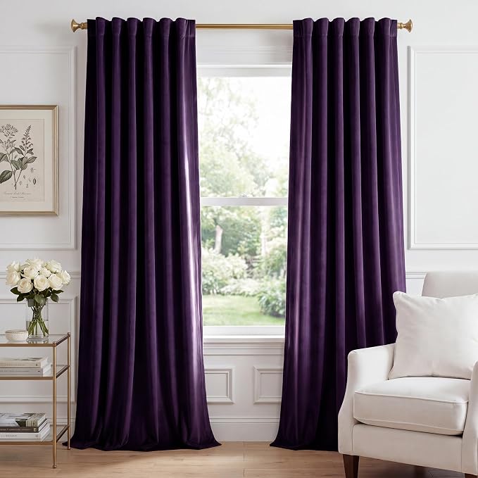 Purple Orchid Velvet Curtains Back Tab, W52 x L108 inches, 2 Panels | Room by StangH