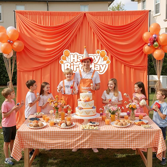 10 ft x 10 ft Wrinkle Free Orange Backdrop Curtain - Image 4