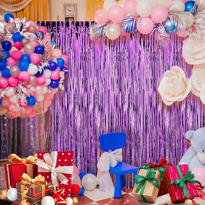 5 Pack 3.3 x 9.9 ft Purple Fringe Backdrop Streamers Party Decorations | Foil - Image 6