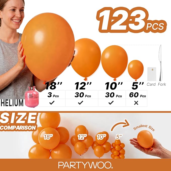 PartyWoo Burnt Orange Balloons 123pcs Terracotta Fall Color 18 12 10 5 Inch | - Image 6