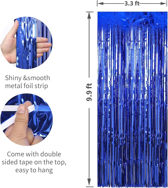 3 Pack 3.3 x 9.9 ft Dark Blue Fringe Backdrop Streamers Party Decorations | - Image 2