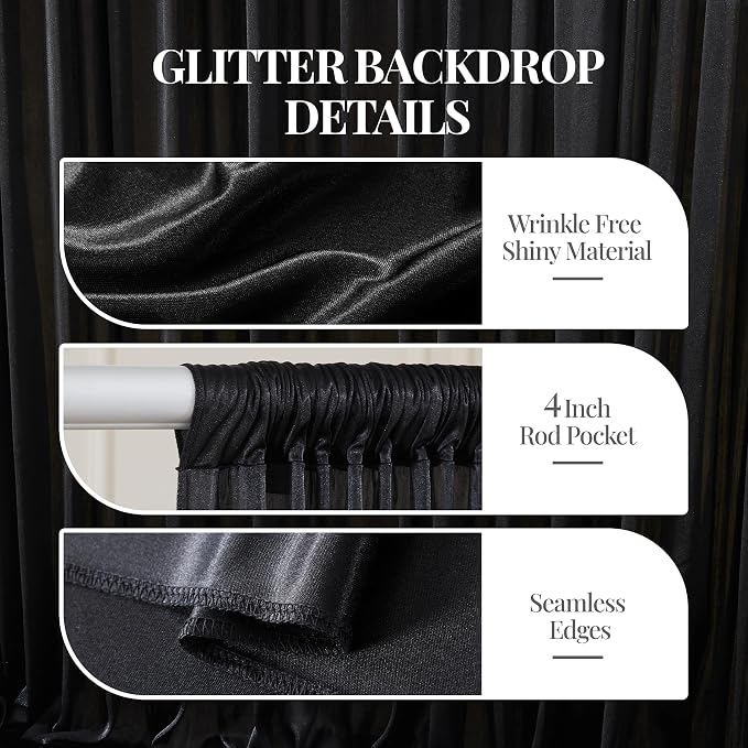 30x10ft Black Glitter Backdrop Curtain - Image 5