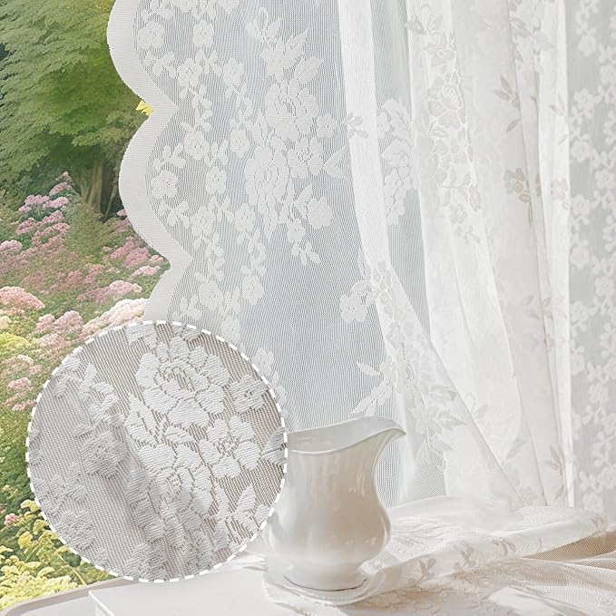 Anmao Vintage Lace Curtains 96 Inches Long 2 Panels, Romantic Elegant Light by Anmao