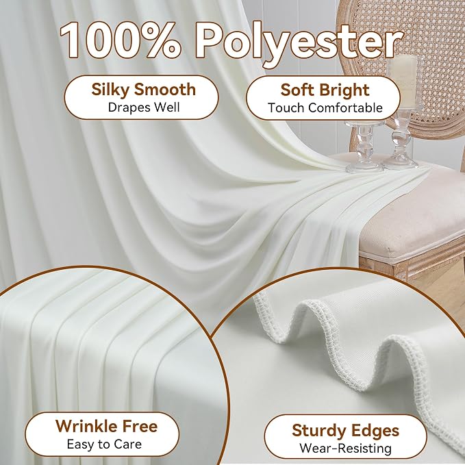 20×14ft Wrinkle Free Ivory Backdrop Curtain, Soft Silky Easy to Drape Cream - Image 4