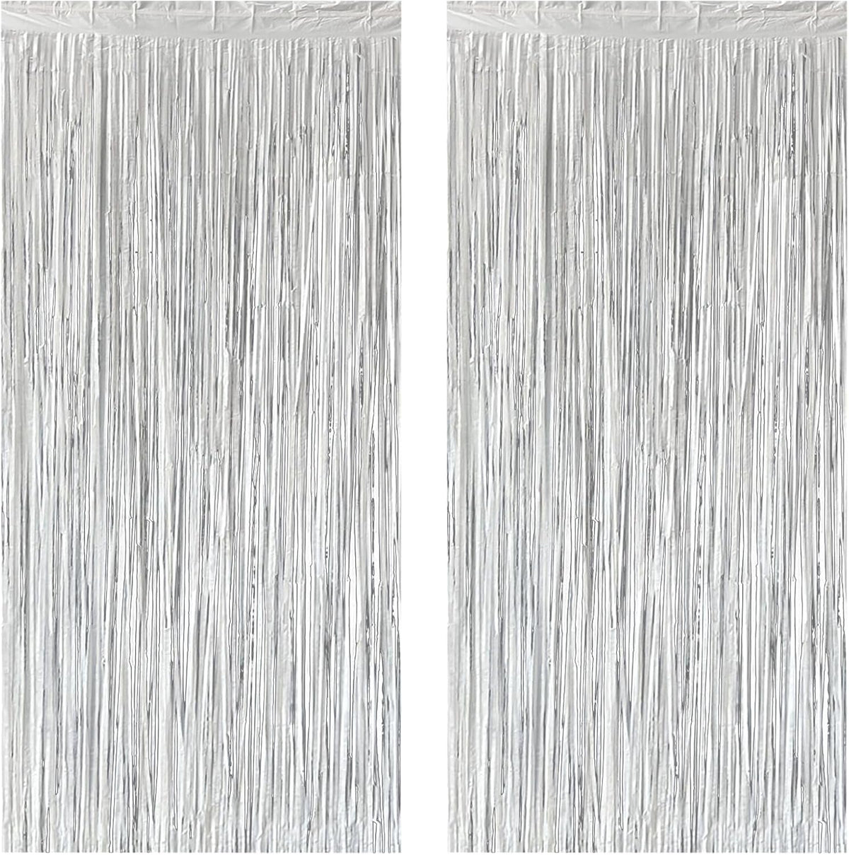 Silver Foil Fringe Curtain 3.3×8.3FT 2 Packs, Metallic Tinsel Curtains Party Streamers for Birthday Graduation Baby Shower Decoration (2pcs,3.3FT×8.3FT, Silver)