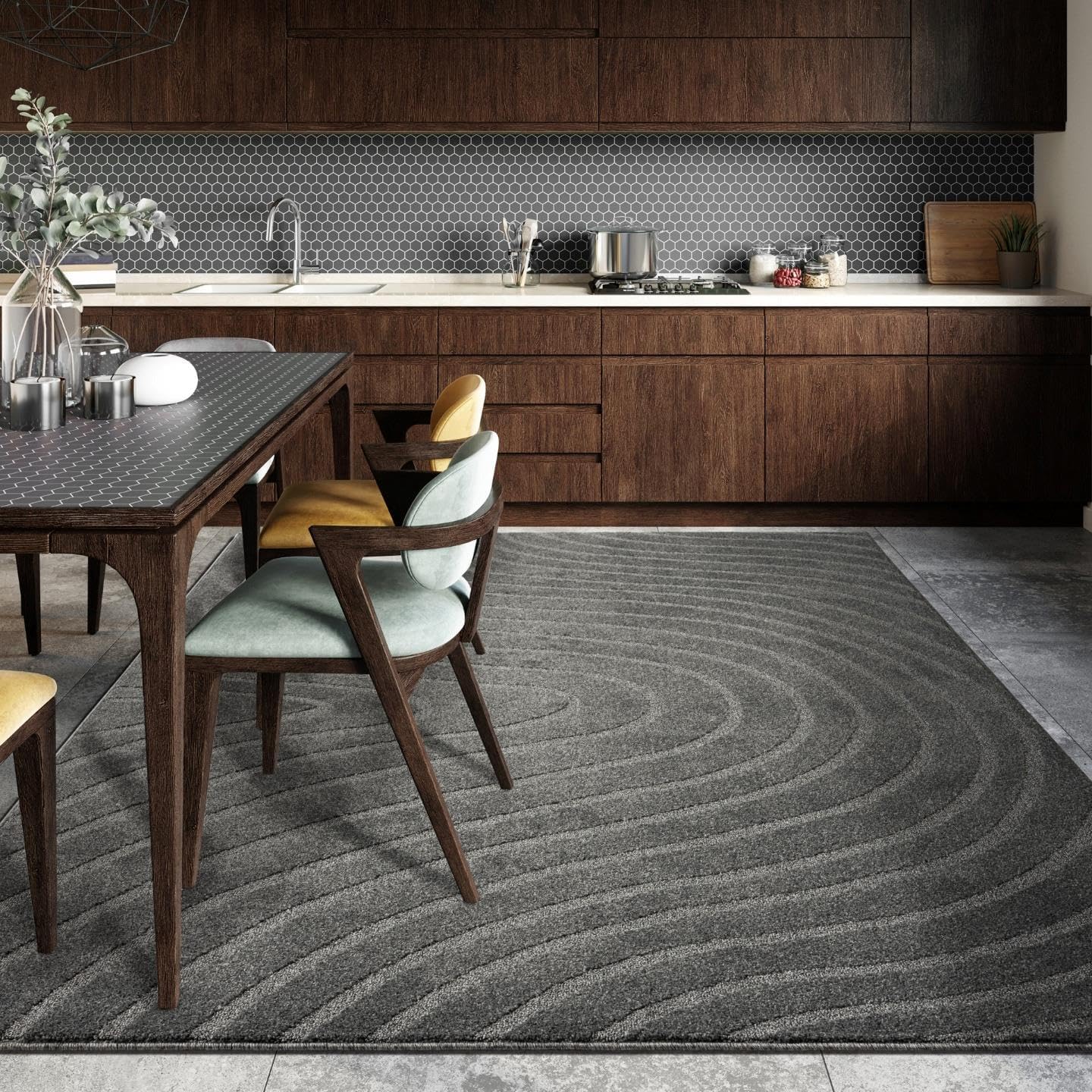 LUXE WEAVERS Modern Geometric Wave Anthracite 4x6 Area Rug