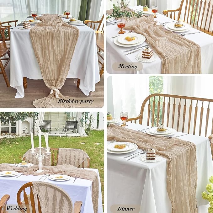 IVAPUPU 2 Pcs Cheesecloth Table Runner - 10ft Nude Boho Gauze Cheese Cloth - Image 6