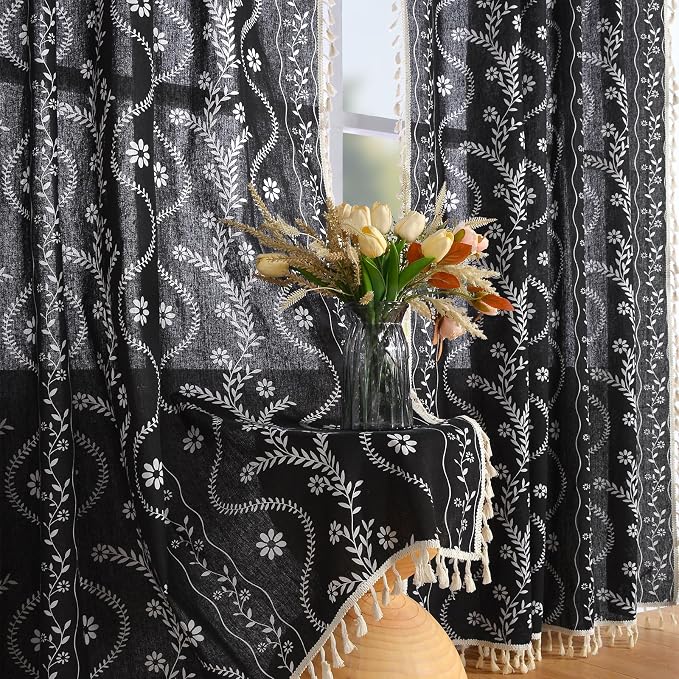 Schweek Boho Tassels Curtains 63 Inches Long 2 Panels by Schweek
