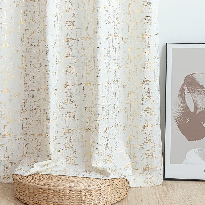 Taisier Home Gold Foil Print Linen Textured Curtains Geometric Dots Pattern - Image 5