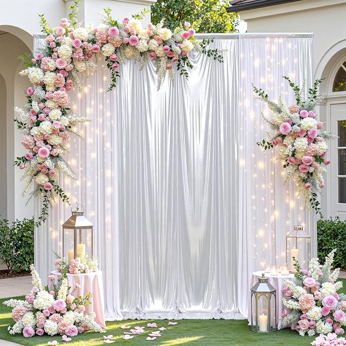 leegleri 40x10ft Thick Silver Glitter Backdrop Curtain Panels - Image 7
