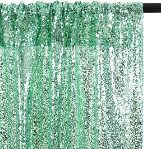 Poise3EHome Mint Green Sequin Backdrop Curtain, 4 Panels 2FTx8FT Glitter - Image 8