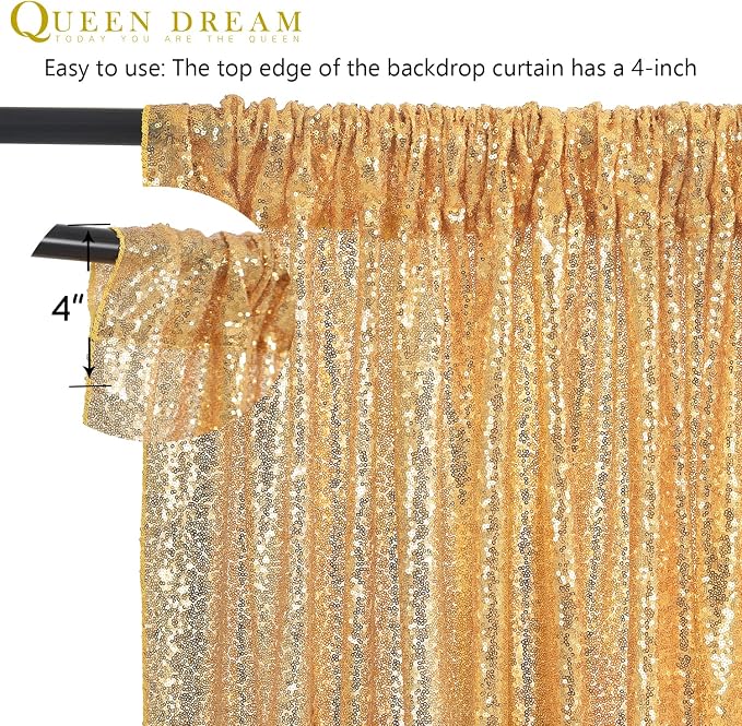 QueenDream Gold Sequin Backdrop Curtain Party Decorations: 10ft x 10ft | - Image 7