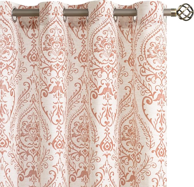 90 inches Long Linen Curtains for Living Room Light Filtering, Medallion Drapes by LAMIT