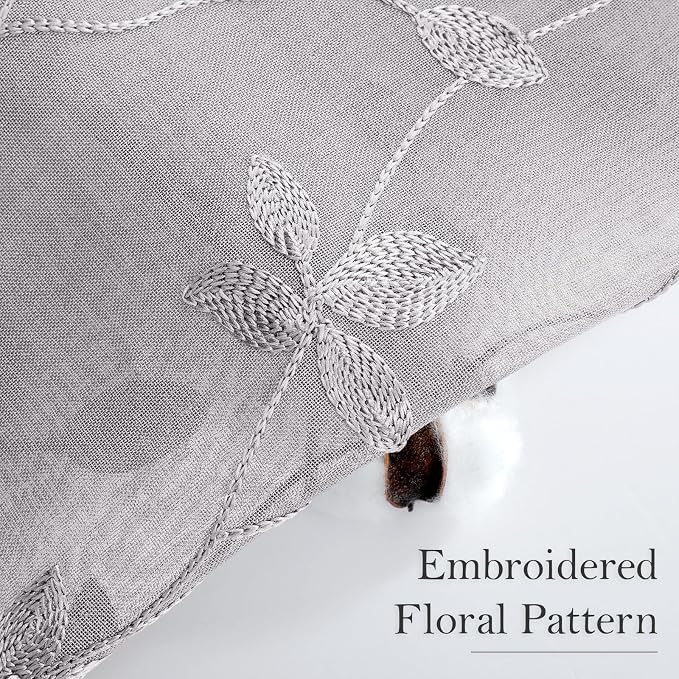 HOMEIDEAS Light Grey Sheer Curtains 2 Panels, Embroidered Vine Leaf, W52xL84 | - Image 3