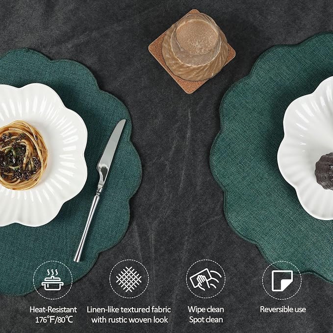 AHHFSMEI Round Faux Linen Placemats Set of 8 Heat Resistant Non-Slip Stain - Image 3