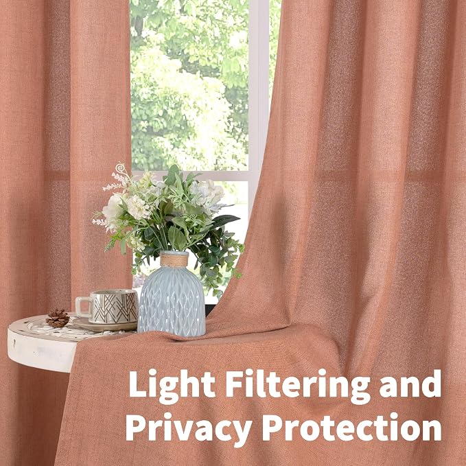 YoungsTex Terracotta Linen Curtains 40 Inch Length, Short Burnt Orange Drapes - Image 3