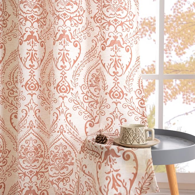 90 inches Long Linen Curtains for Living Room Light Filtering, Medallion Drapes - Image 8