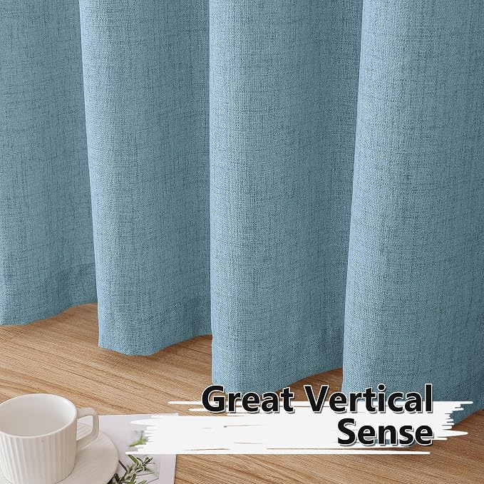Tollpiz Linen Curtain Bedroom Rod Pocket Semi Sheer Curtains Burlap Light - Image 4