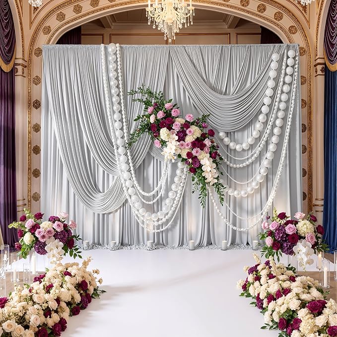 20ft x 10ft Wrinkle Free Silver Backdrop Curtain - Image 3