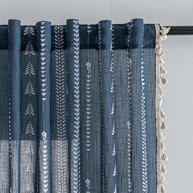 Boho Navy Blue Curtains 84 inch Length by MEETSKY
