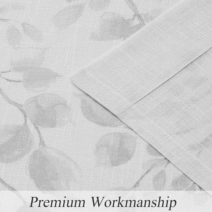 Central Park Leaf Floral Print Metallic Sheer Window Curtain Panel - Image 3