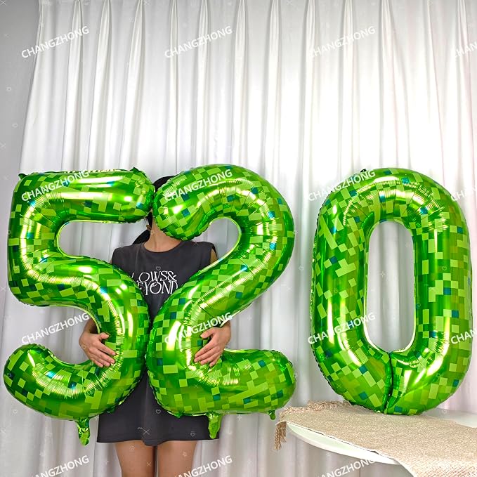 40 inch giant Green pixel miner game number 0 balloon | Large mining theme foil - Image 4