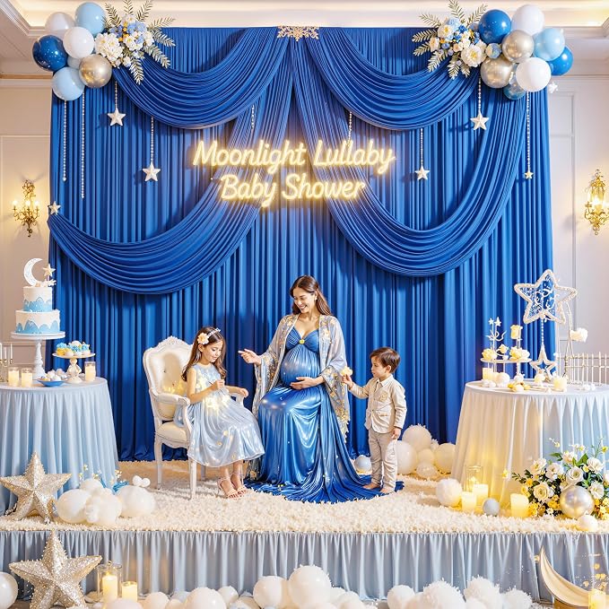 10ft x 8ft Wrinkle Free Royal Blue Backdrop Curtains - Image 2