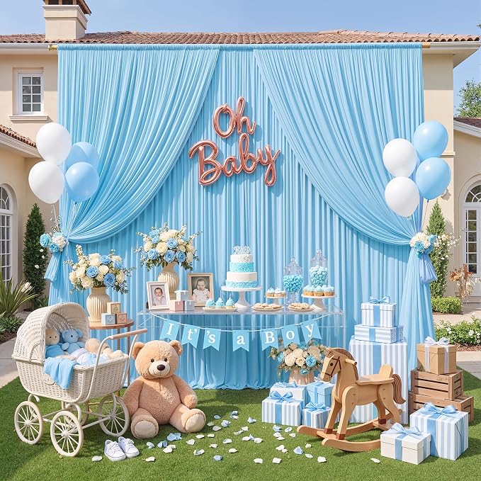 30ft x 10ft Baby Blue Backdrop Curtains - Image 8
