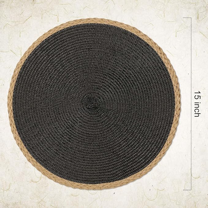 Round Placemats Set of 6, Woven Table Mats, Thin Edge, 15 Inch Diameter - Image 2