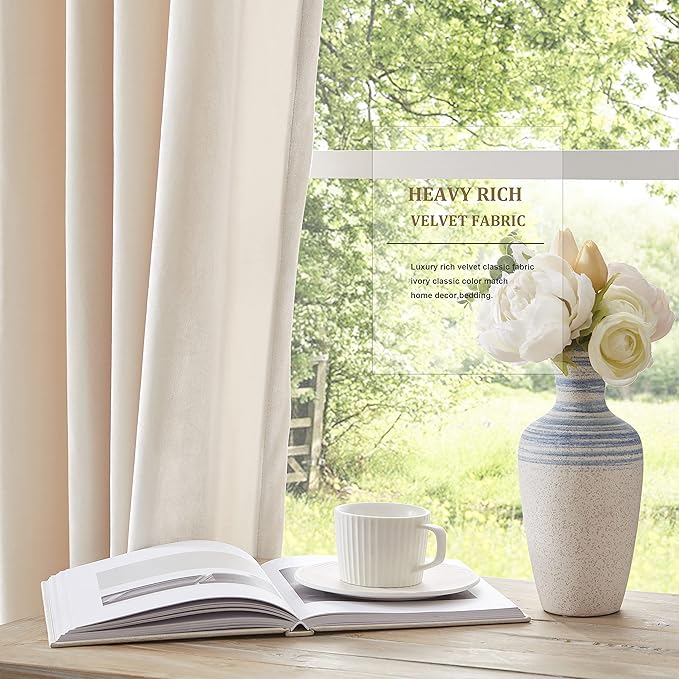 Luxury Cream Ivory Velvet Curtain Drapes - Image 4