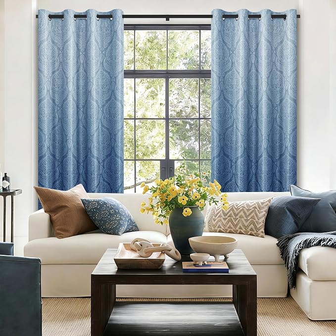 DWCN 100% Blackout Curtains for Bedroom 96 Inch Long-Damask Patterned Ombre - Image 4