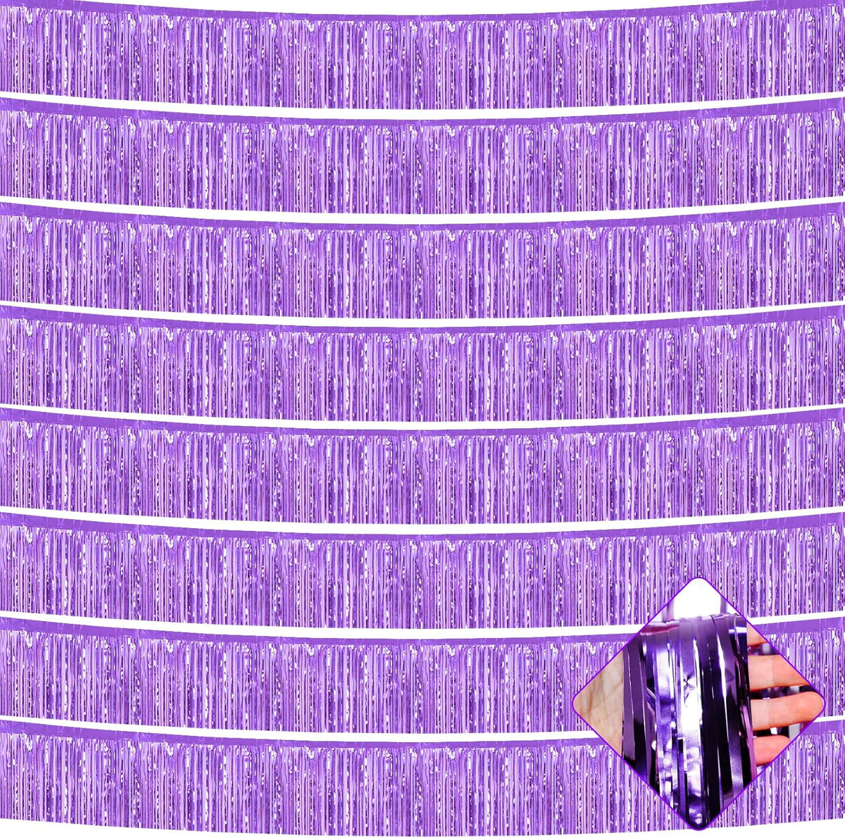 10 Pack 10 Feet Foil Fringe Garland Metallic Tinsel Streamers Banner Wall Hanging Curtain Backdrop for Parade Floats, Wedding, Disco, Birthday, Halloween, Christmas Party Decorations(Light Purple)