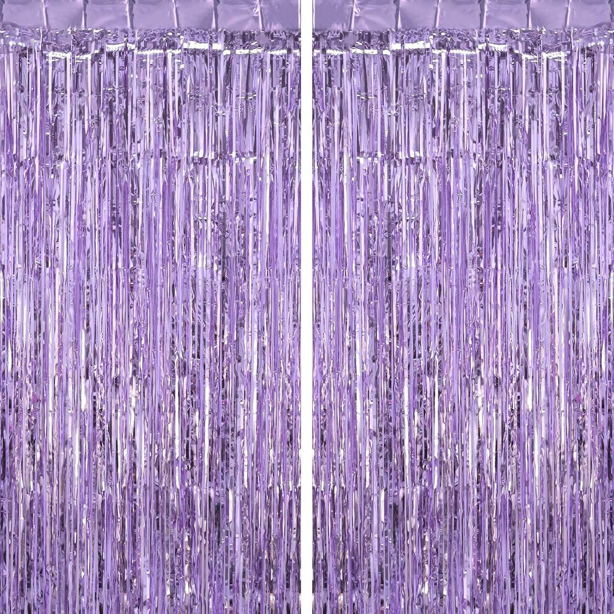 2 Pack Light Purple Fringe Curtains Foil Shiny Fringe Backdrop Tinsel Door Streamers Foil Curtains for Birthday Wedding Engagement Bridal Shower Celebration Party Decorations Large