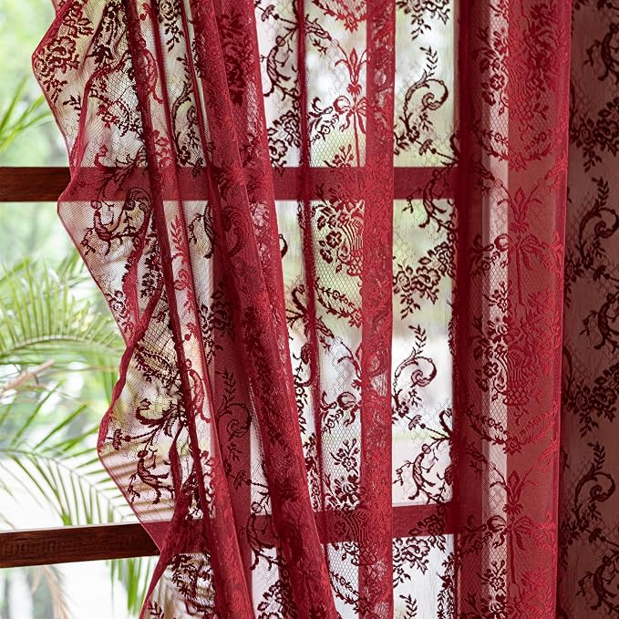 Deeprove Lace Sheer Burgundy Curtains - Image 2