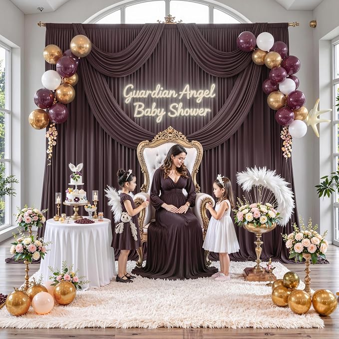 10 ft x 10 ft Wrinkle Free Brown Backdrop Curtain - Image 5