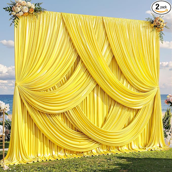 30x10ft Yellow Gold Glitter Backdrop Curtain by Partisky